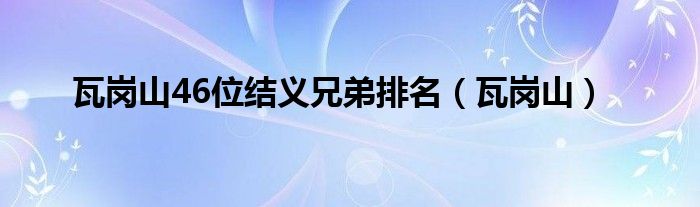 瓦岗山46位结义兄弟排名(瓦岗山)