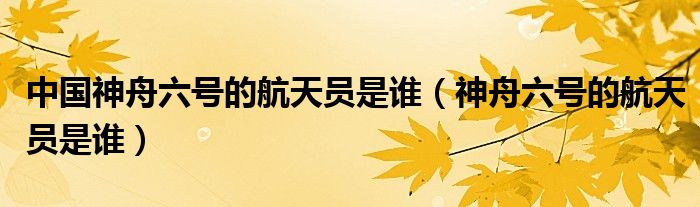 中国神舟六号的航天员是谁(神舟六号的航天员是谁)
