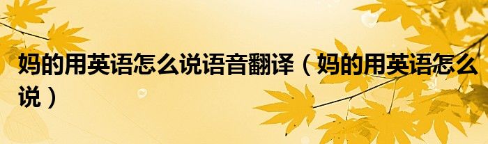 妈的用英语怎么说语音翻译(妈的用英语怎么说)