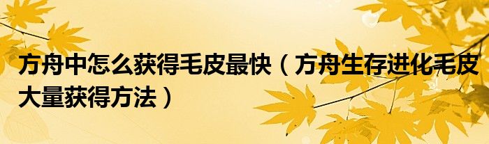 方舟中怎么获得毛皮最快(方舟生存进化毛皮大量获得方法)