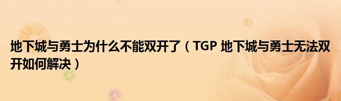 地下城与勇士为什么不能双开了(TGP 地下城与勇士无法双开如何解决)