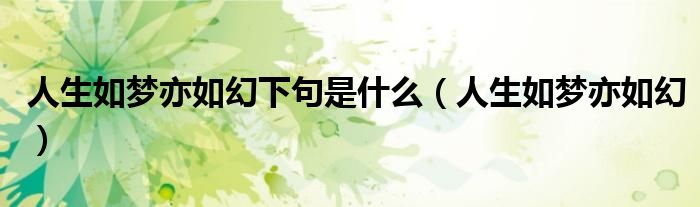 人生如梦亦如幻下句是什么(人生如梦亦如幻)