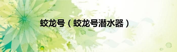 蛟龙号(蛟龙号潜水器)
