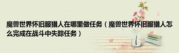 魔兽世界怀旧服猎人在哪里做任务(魔兽世界怀旧服猎人怎么完成在战斗中失踪任务)