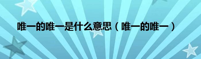 唯一的唯一是什么意思(唯一的唯一)