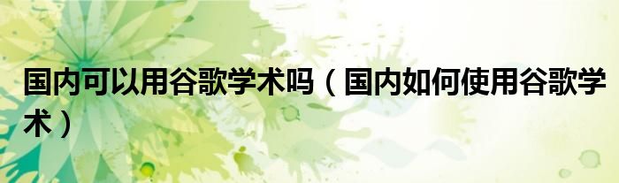 国内可以用谷歌学术吗(国内如何使用谷歌学术)