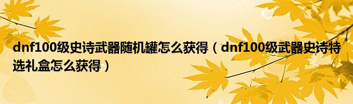 dnf100级史诗武器随机罐怎么获得(dnf100级武器史诗特选礼盒怎么获得)