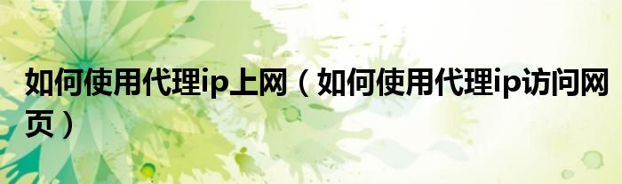 如何使用代理ip上网(如何使用代理ip访问网页)