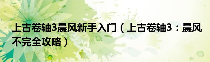 上古卷轴3晨风新手入门(上古卷轴3:晨风不完全攻略)