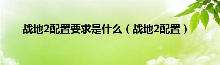 战地2配置要求是什么(战地2配置)