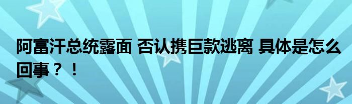 阿富汗总统露面 否认携巨款逃离 具体是怎么回事?!
