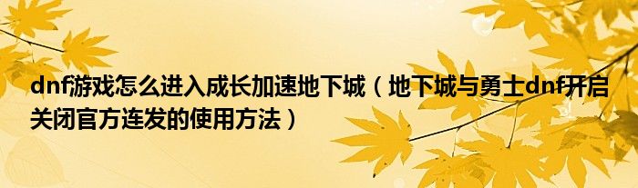 dnf游戏怎么进入成长加速地下城(地下城与勇士dnf开启关闭官方连发的使用方法)
