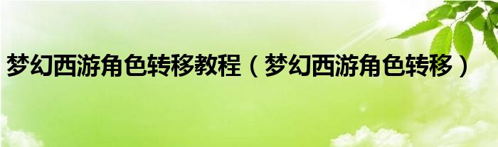 梦幻西游角色转移教程(梦幻西游角色转移)