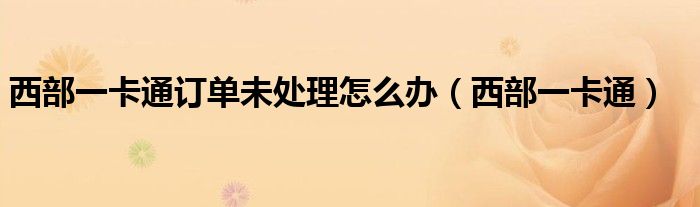 西部一卡通订单未处理怎么办(西部一卡通)