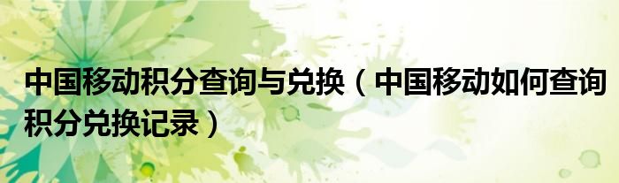 中国移动积分查询与兑换(中国移动如何查询积分兑换记录)