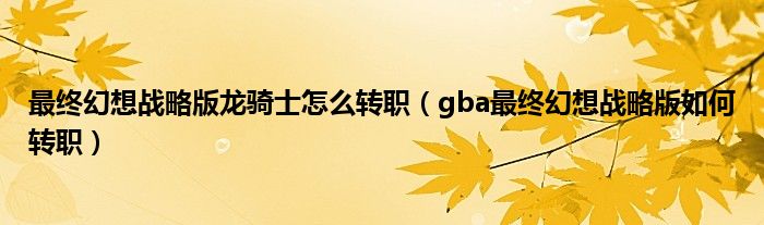 最终幻想战略版龙骑士怎么转职(gba最终幻想战略版如何转职)