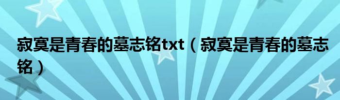 寂寞是青春的墓志铭txt(寂寞是青春的墓志铭)