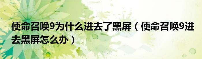 使命召唤9为什么进去了黑屏(使命召唤9进去黑屏怎么办)