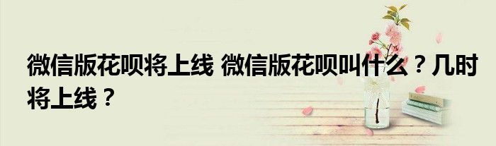 微信版花呗将上线 微信版花呗叫什么？几时将上线？