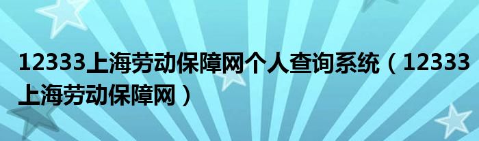 12333上海劳动保障网个人查询系统(12333上海劳动保障网)