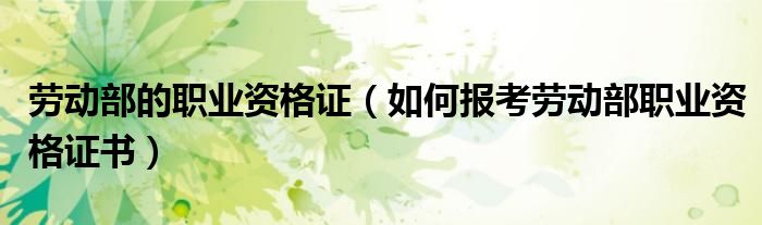 劳动部的职业资格证(如何报考劳动部职业资格证书)