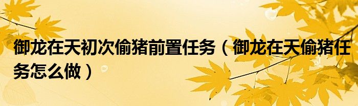 御龙在天初次偷猪前置任务(御龙在天偷猪任务怎么做)