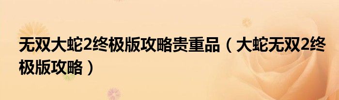 无双大蛇2终极版攻略贵重品(大蛇无双2终极版攻略)