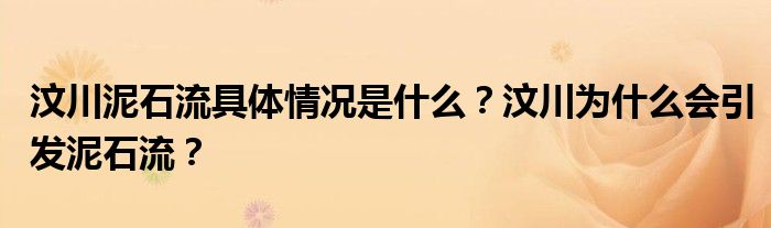 汶川泥石流具体情况是什么?汶川为什么会引发泥石流?