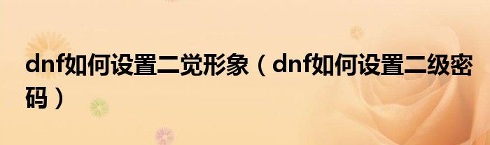 dnf如何设置二觉形象(dnf如何设置二级密码)
