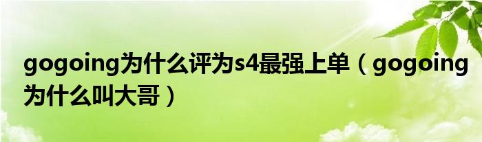 gogoing为什么评为s4最强上单(gogoing为什么叫大哥)