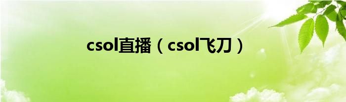 csol直播(csol飞刀)