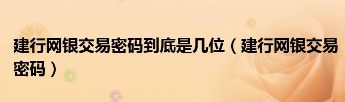 建行网银交易密码到底是几位(建行网银交易密码)