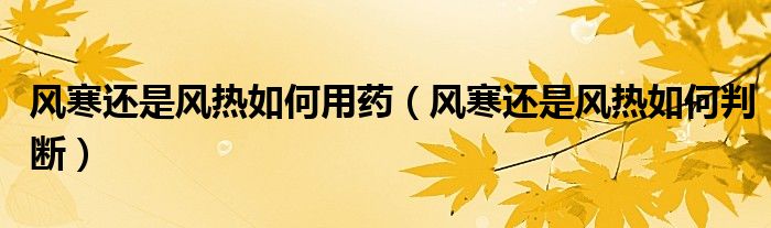 风寒还是风热如何用药(风寒还是风热如何判断)