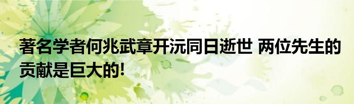 著名学者何兆武章开沅同日逝世 两位先生的贡献是巨大的!