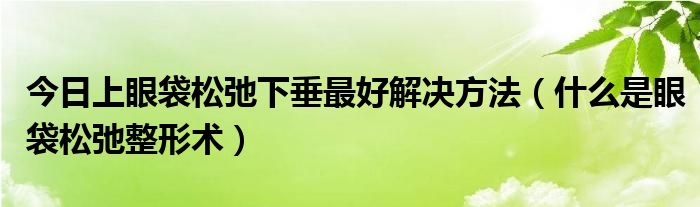 今日上眼袋松弛下垂最好解决方法(什么是眼袋松弛整形术)