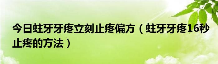 今日蛀牙牙疼立刻止疼偏方(蛀牙牙疼16秒止疼的方法)