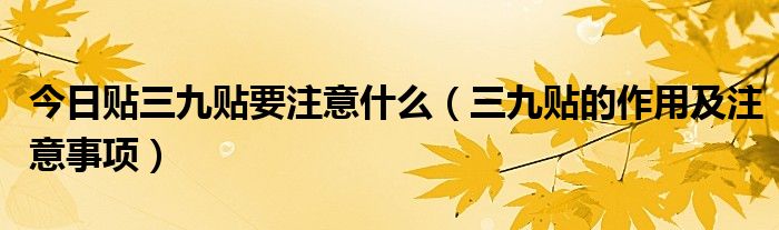 今日贴三九贴要注意什么(三九贴的作用及注意事项)