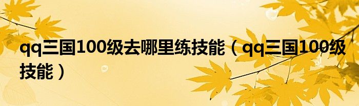 qq三国100级去哪里练技能(qq三国100级技能)
