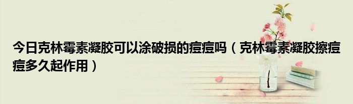 今日克林霉素凝胶可以涂破损的痘痘吗(克林霉素凝胶擦痘痘多久起作用)