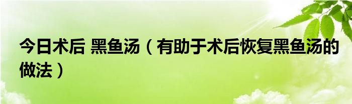 今日术后 黑鱼汤(有助于术后恢复黑鱼汤的做法)