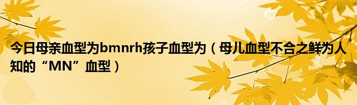 今日母亲血型为bmnrh孩子血型为(母儿血型不合之鲜为人知的“MN”血型)