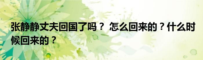 张静静丈夫回国了吗? 怎么回来的?什么时候回来的?