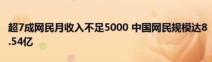 超7成网民月收入不足5000 中国网民规模达8.54亿
