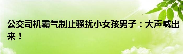 公交司机霸气制止骚扰小女孩男子:大声喊出来!