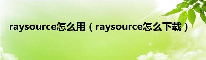 raysource怎么用(raysource怎么下载)