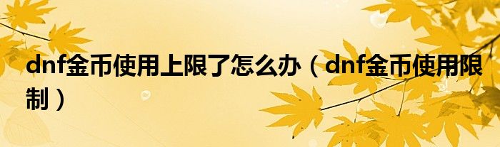 dnf金币使用上限了怎么办(dnf金币使用限制)
