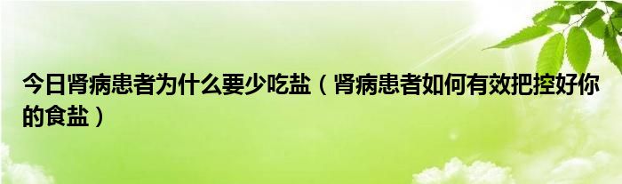 今日肾病患者为什么要少吃盐(肾病患者如何有效把控好你的食盐)
