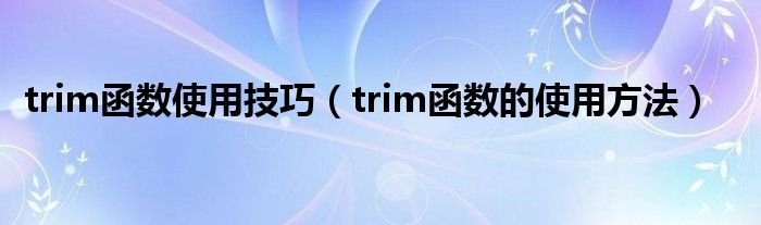 trim函数使用技巧(trim函数的使用方法)