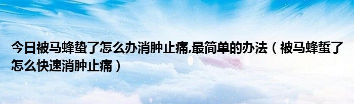 今日被马蜂蛰了怎么办消肿止痛,最简单的办法(被马蜂蜇了怎么快速消肿止痛)