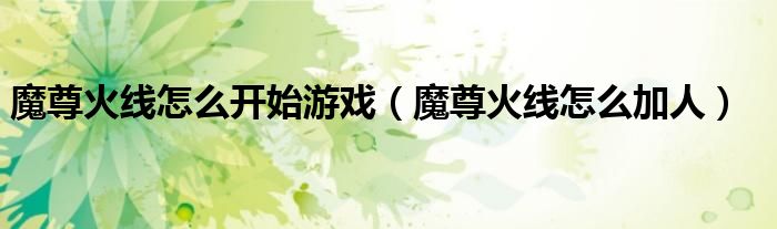 魔尊火线怎么开始游戏(魔尊火线怎么加人)